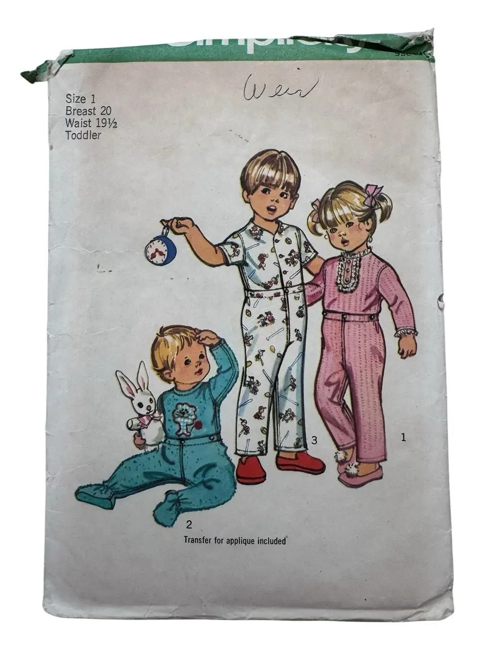 Vintage 1972 Toddler Pajama Outfit Pattern SIMPLICITY Sz 1 Cut Uncut Unisex 5051